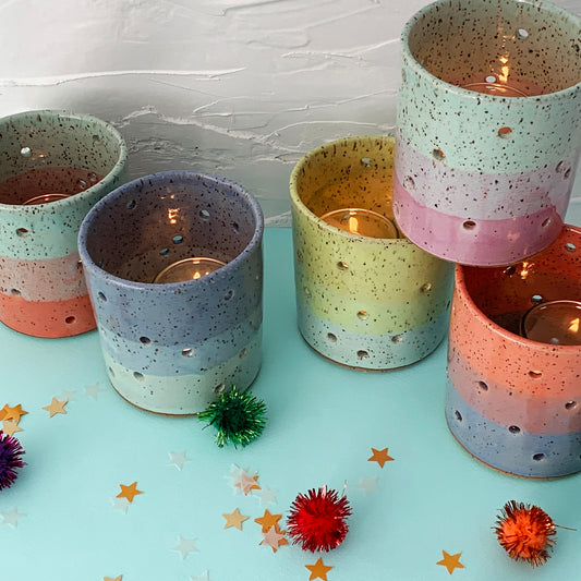NEW SIZE - Brighter Days Stoneware Candle Holders - Available in Assorted Colors