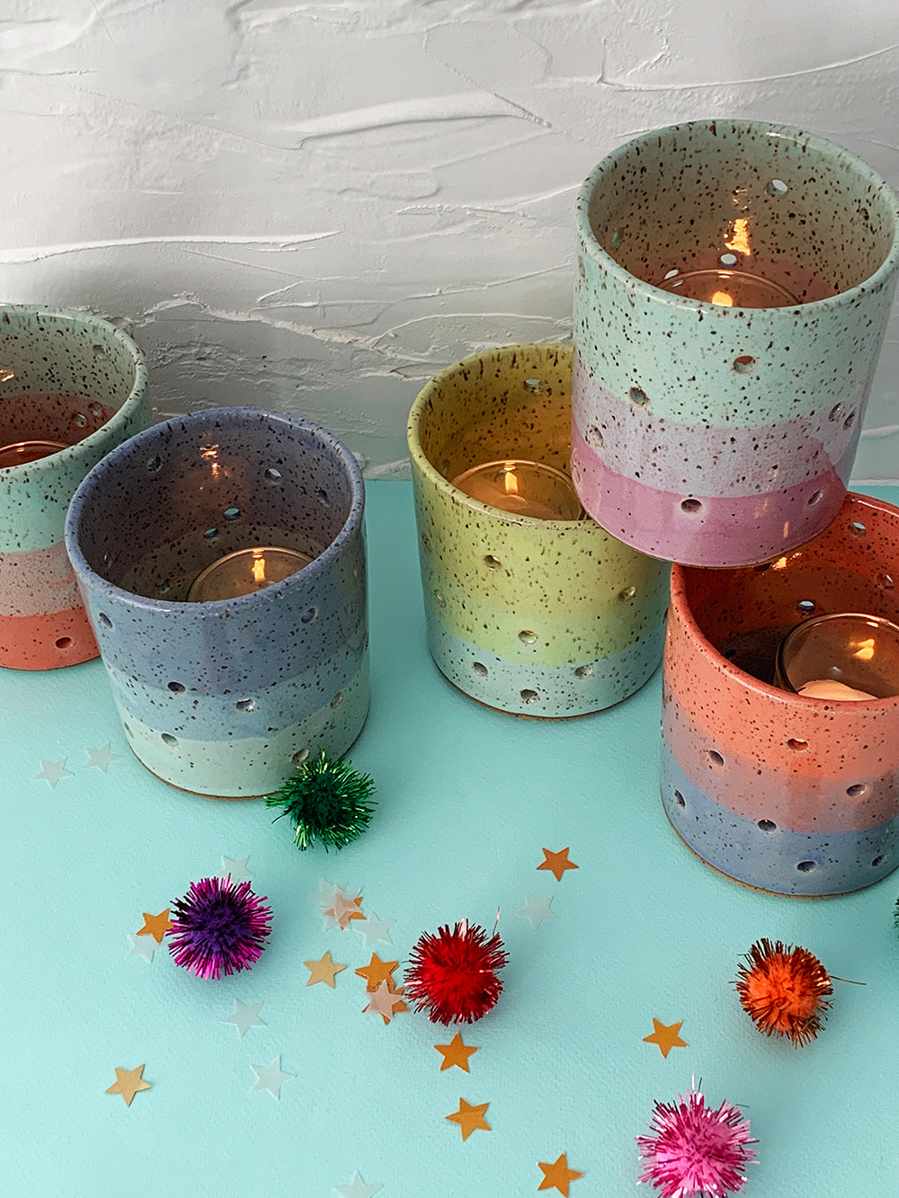 Brighter Days Stoneware Candle Holders - Available in Assorted Colors