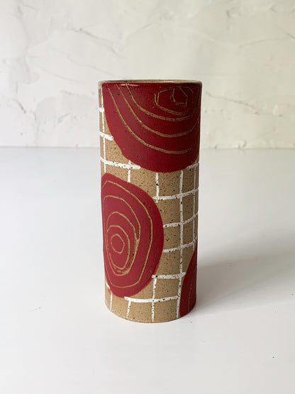 Stoneware Bud Vase with Maroon Circles