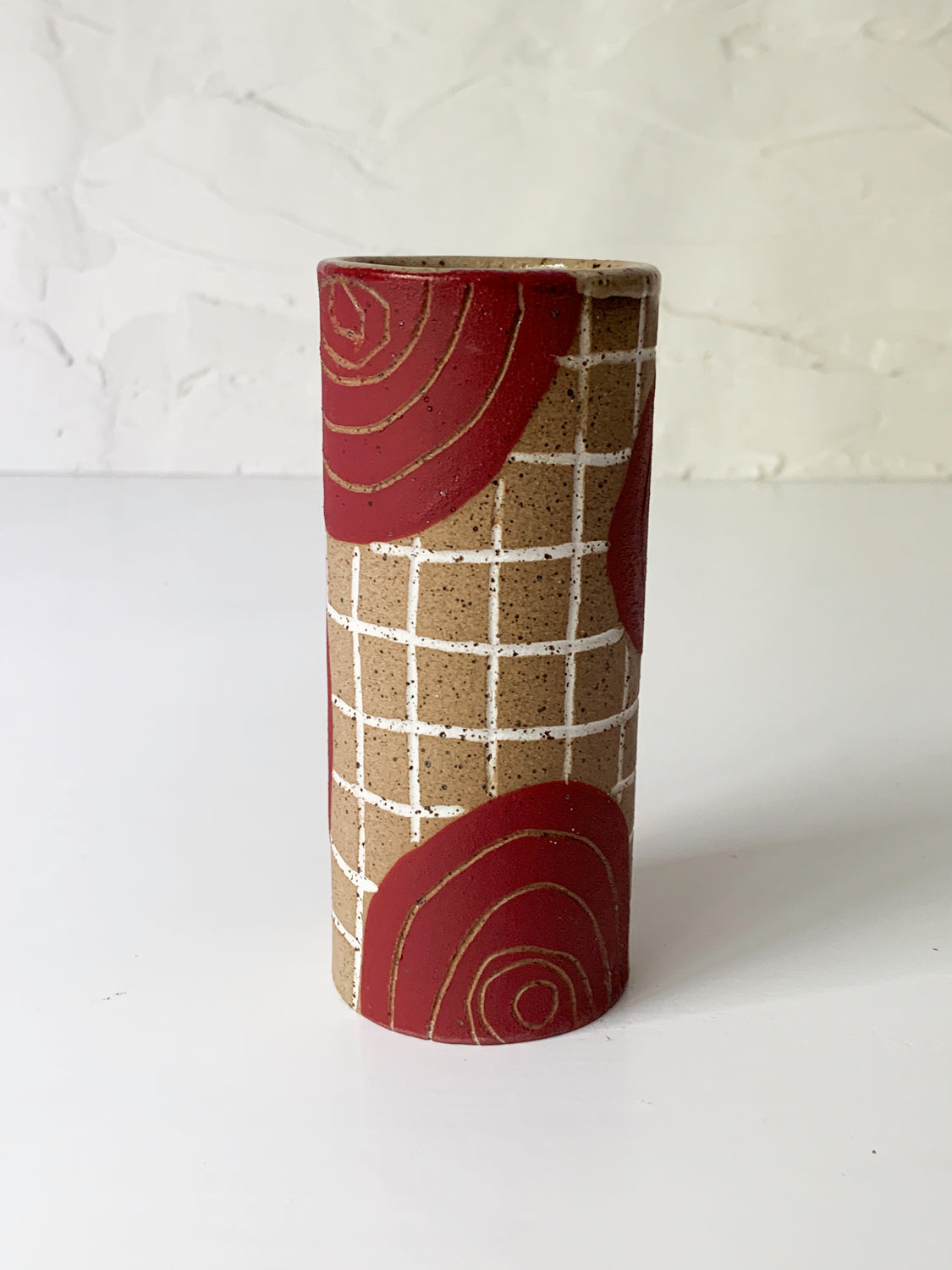 Stoneware Bud Vase with Maroon Circles
