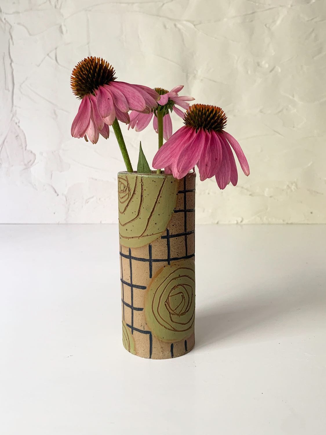 Stoneware Bud Vase with Olive Circles