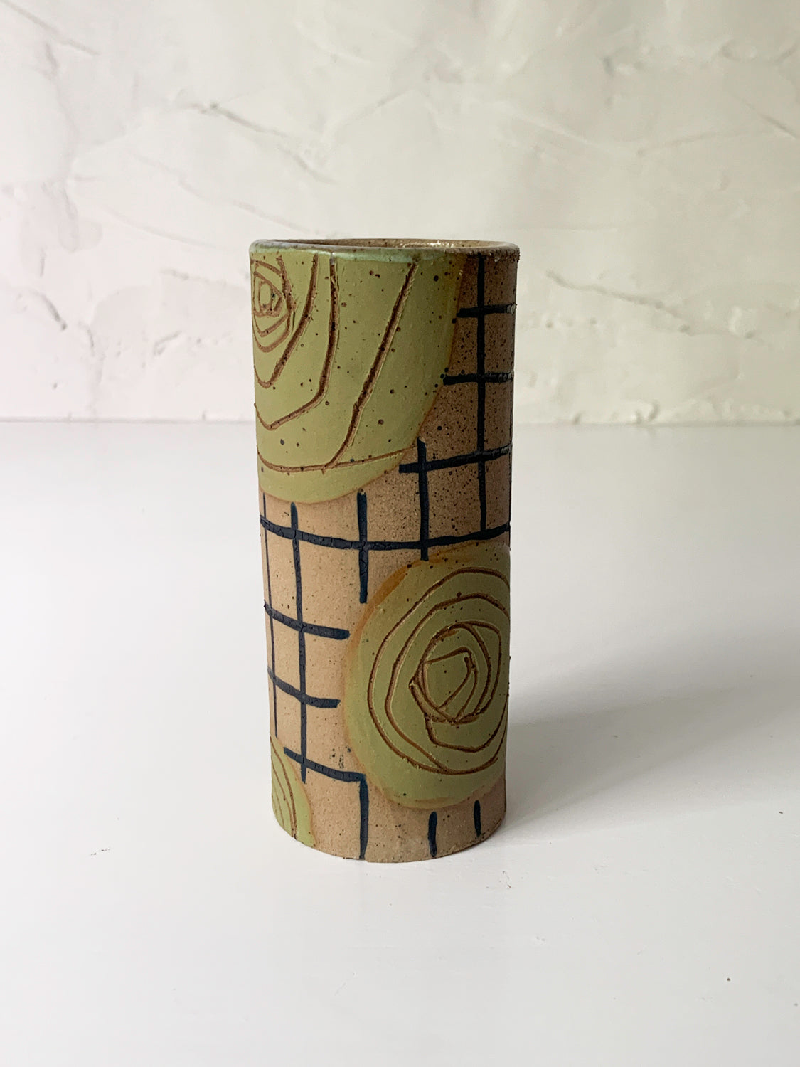 Stoneware Bud Vase with Olive Circles