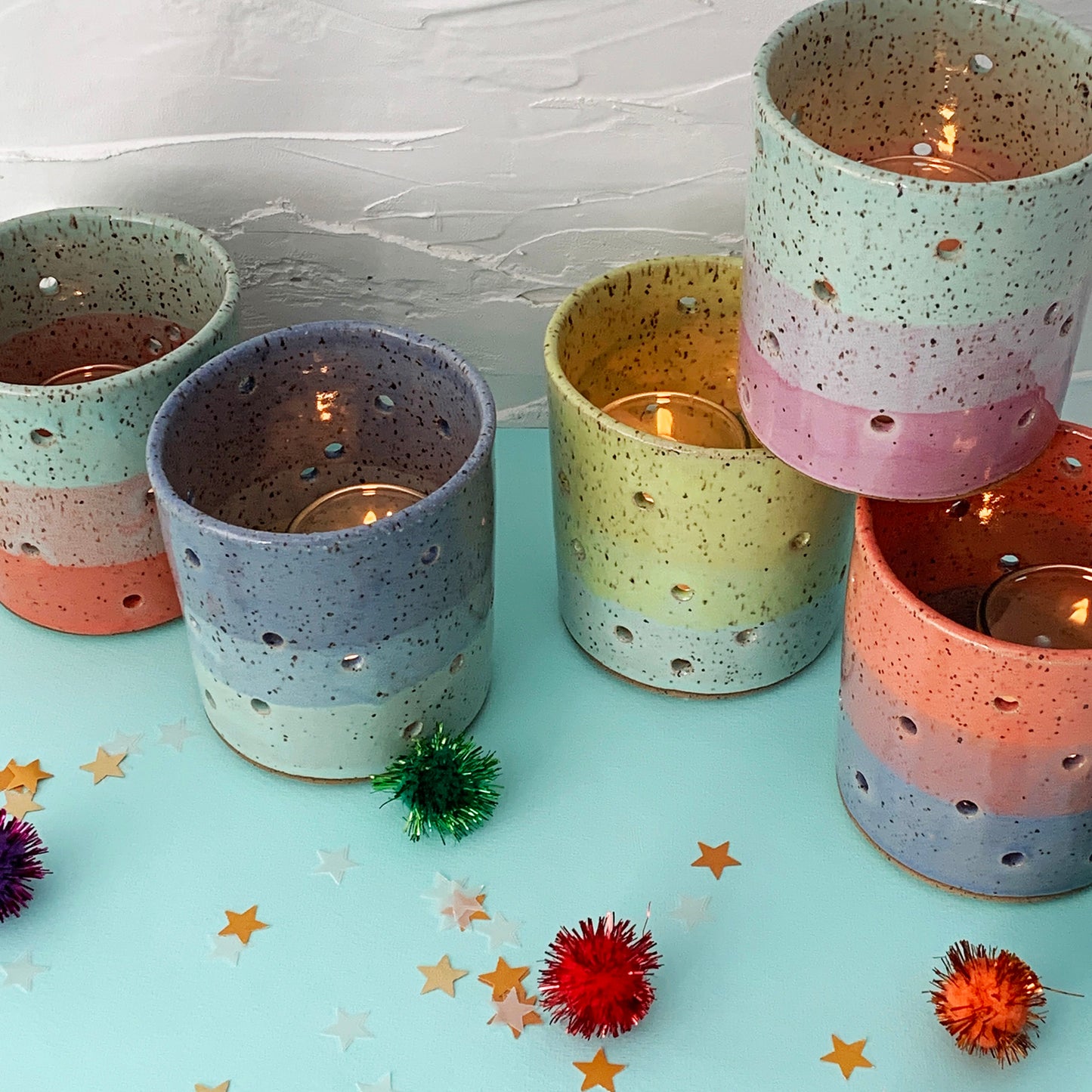Brighter Days Stoneware Candle Holders - Available in Assorted Colors