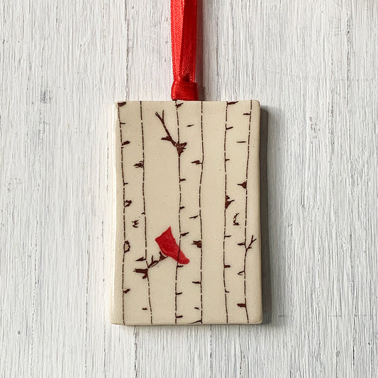 Birch Ornament with a Cardinal